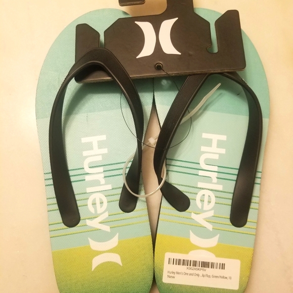 New HURLEY Men Summer  Flip Flop Sandals Green/Yellow size 10 - Picture 1 of 8